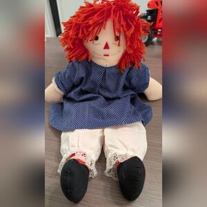 Handmade Raggedy Ann Doll - Vibrant Orange Yarn Hair - 70s/80s Vibe